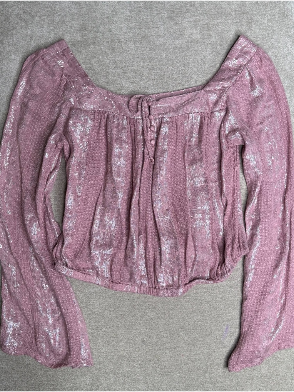 Off-Shoulder Mauve Shimmer Long Sleeve Blouse